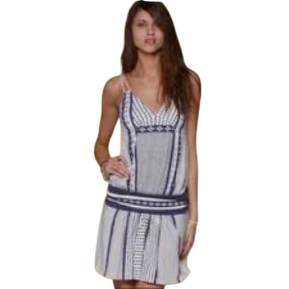 American Eagle Navy White Polka Dot Boho Drop Waist Ruffle Dress XS Smocked Back